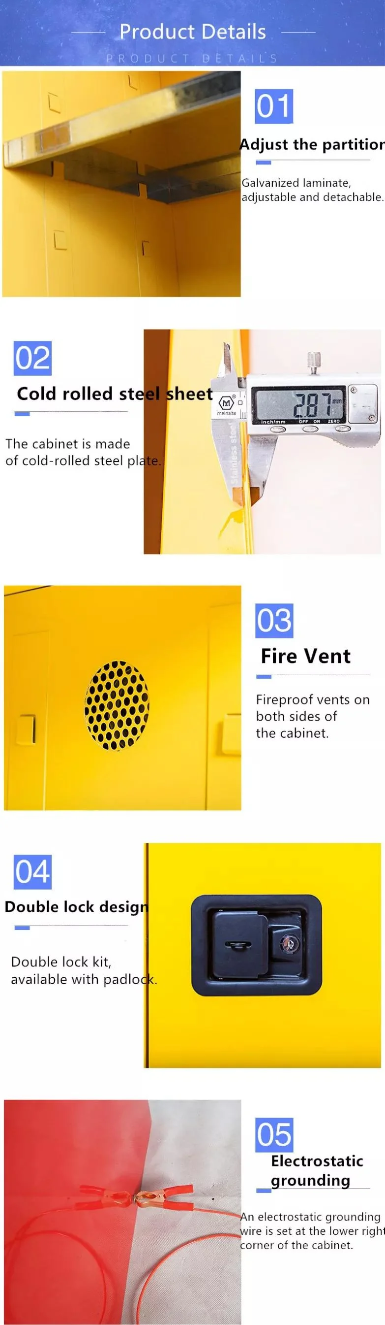 Two Layers Steel Flammable Storage Cabinet Chemistry Lab Yellow Flammable Safety Cabinet